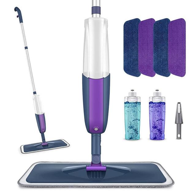 MEXERRIS Spray Mops Wet Dry Mops for Floor Cleaning Microfiber Hardwood Floor Cleaning Mop with Spray Dust Mops with 2 Refillable Bottle 4 Mop Pads Flat Mops for Laminate Wood Ceramic Floor Cleaning