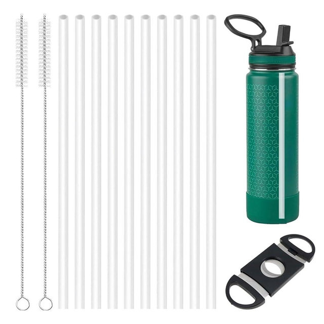 UWSTE 10Pack Straw Set Replacement for ThermoFlask 14OZ/18OZ/24OZ/32OZ/40OZ Bottle, Customizable Length with Cleaning Brushes & Cutting Tool, BPA Free.