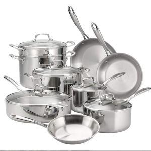 Tramontina Tri-Ply Clad Stainless Steel 14-Piece Cookware Set with Glass Lids, Pots and Pans Kitchen Set, Induction-Ready, Dishwasher-Safe, NSF-Certified