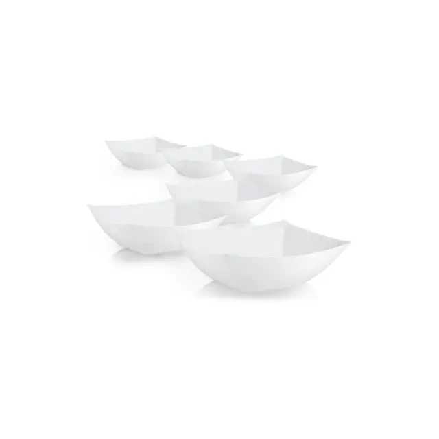 Crown Display 6 Pack Large Disposable Serving Bowl Squared Convex Bowl - White 128 Ounce Plastic Bowl