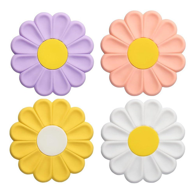 Daisy Trivets, Set of 4 Silicone Trivets for Hot Pots and Dishes, 6.7 Inch Round Flexible Silicone Pot Holders Hot Pads, Anti-Slip Coaster, Heat Resistant Mat Multi-Use Creative Placemat Kitchen