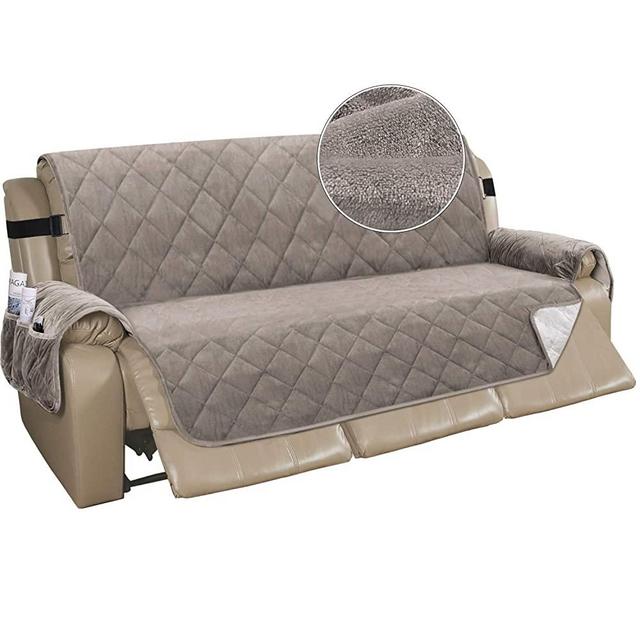 Recliner Sofa Cover Velvet Recliner Sofa Slipcover Couch Covers for 3 Cushion Couch Quilted Recliner Cover Slip Resistant Sofa Furniture Cover with Straps Seat Width Up to 70"(Large, Taupe)