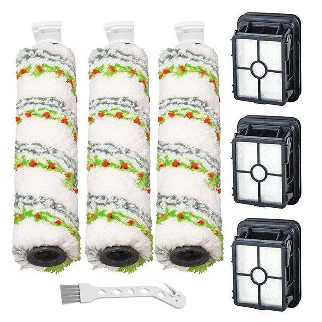 Lemige 3 Pack Multi-Surface Pet Brush Rolls 2788 and 3 Pack Vacuum Filters 1866 Compatible with Bissell CrossWave Cordless Max 2554 2590 2593 2596 Series Vacuum, Compare to Part 1618641 & 1608684