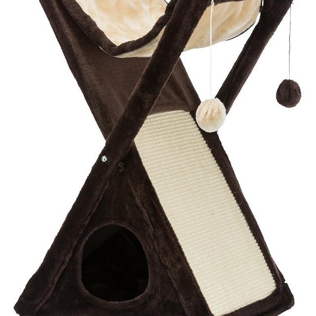 TRIXIE Miguel Fold and Store 25.5" Indoor Furniture for Cats - Sisal Scratcher - Cave - Interactive Hanging Toy - Hammock/Bed - Brown