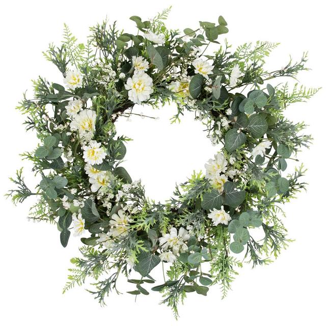 Northlight Fern and Eucalyptus Floral Spring Wreath - 24"