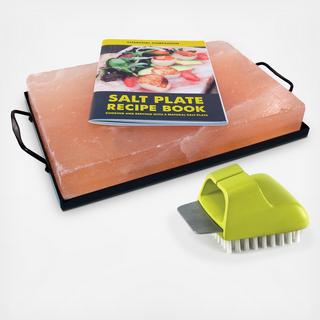 Himalayan Salt Plate, Holder, Book & Brush Set