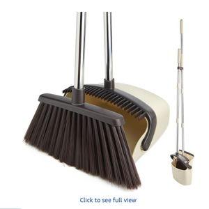 BEIGE** Broom and Dustpan Set with Long Handle, Heavy Dust Broom and Dustpan Combo for Home，Kitchen, Office, Pet Hair(Beige)