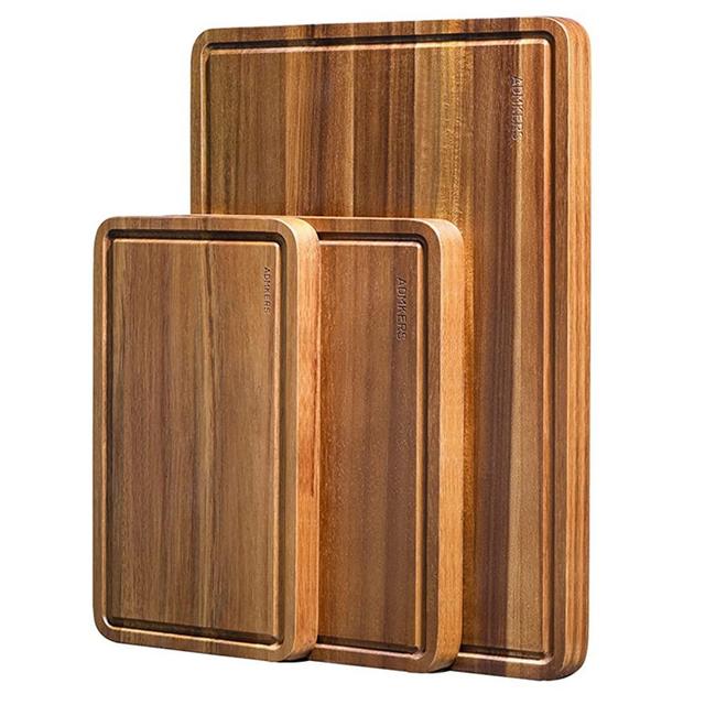 Large Wood Cutting Boards Set of 3 for Kitchen, Thick Chopping Board, Wooden Cutting Board Set with Deep Juice Groove and Handles, Wooden trays for meat, fruit and cheese (17x12, 12x10, 12x7 inch)