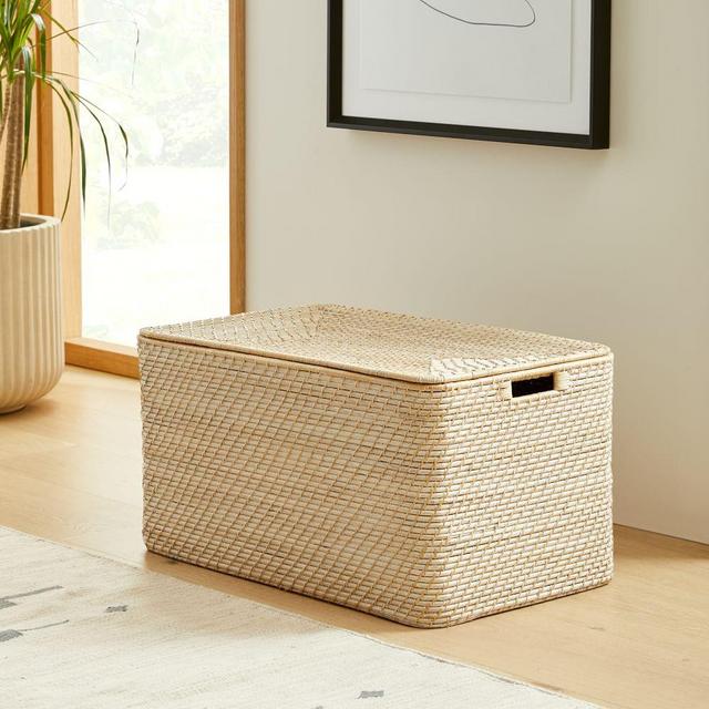 Modern Weave Large Lidded Storage Bin, Whitewash