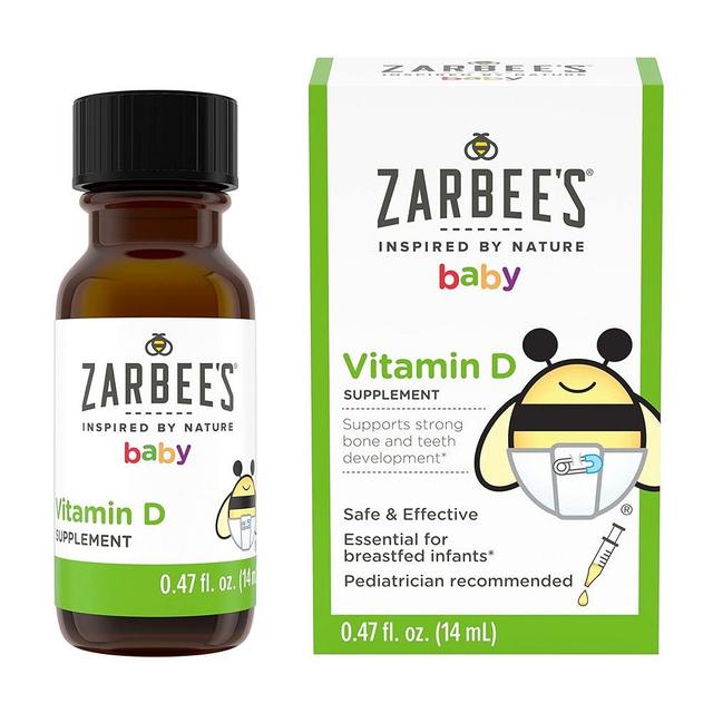 Zarbee's Vitamin D Drops for Infants, 400IU (10mcg) Baby & Toddler Liquid Supplement, Newborn & Up, Dropper Syringe Included, 0.47 Fl Oz