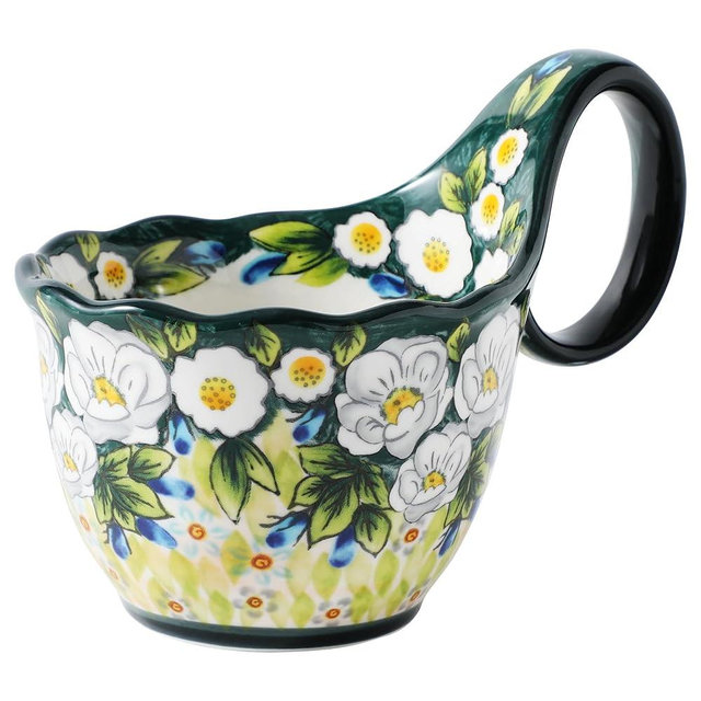 ALMA 2025 Updated 18oz Soup Bowl Microwave Safe,Floral Green Soup Bowl with Loop Handle,Unique Cereal Bowl for Soup,Yogurt,Snack,Chip,Stew,Ice cream-Country Jasmine Theme