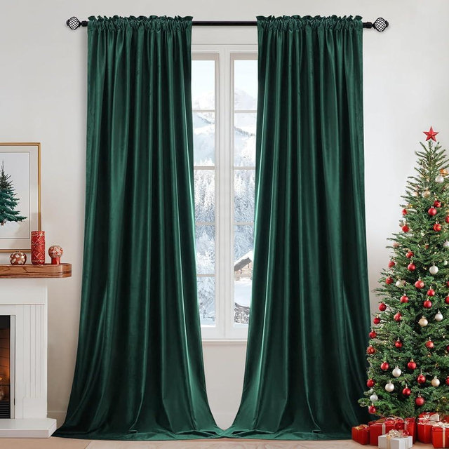 MIULEE Dark Green Velvet Curtains Thermal Insulated Blackout Curtain Christmas Emerald Green Drapes for Bedroom Living Room Darkening 63 Inches Long Curtains Panels Rod Pocket Set of 2
