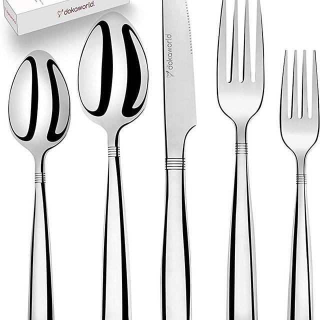 Stainless Steel Flatware - Silverware Set for 8-40 Piece Cutlery Set - 18/10 Flatware Set - Silverwear Set - Brushed Stainless Steel Flatware Set - Spoons and Forks Set Stainless Steel