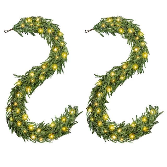 Dapclca Norfolk Pine Garlands with Light ，Pre-Lit Christmas Garland,Dense Norfolk Pine Real Touch Garlandfor Table, Mantle, Staires, Wall, Premium Indoor/Outdoor Christmas Decorations (2, 6ft)