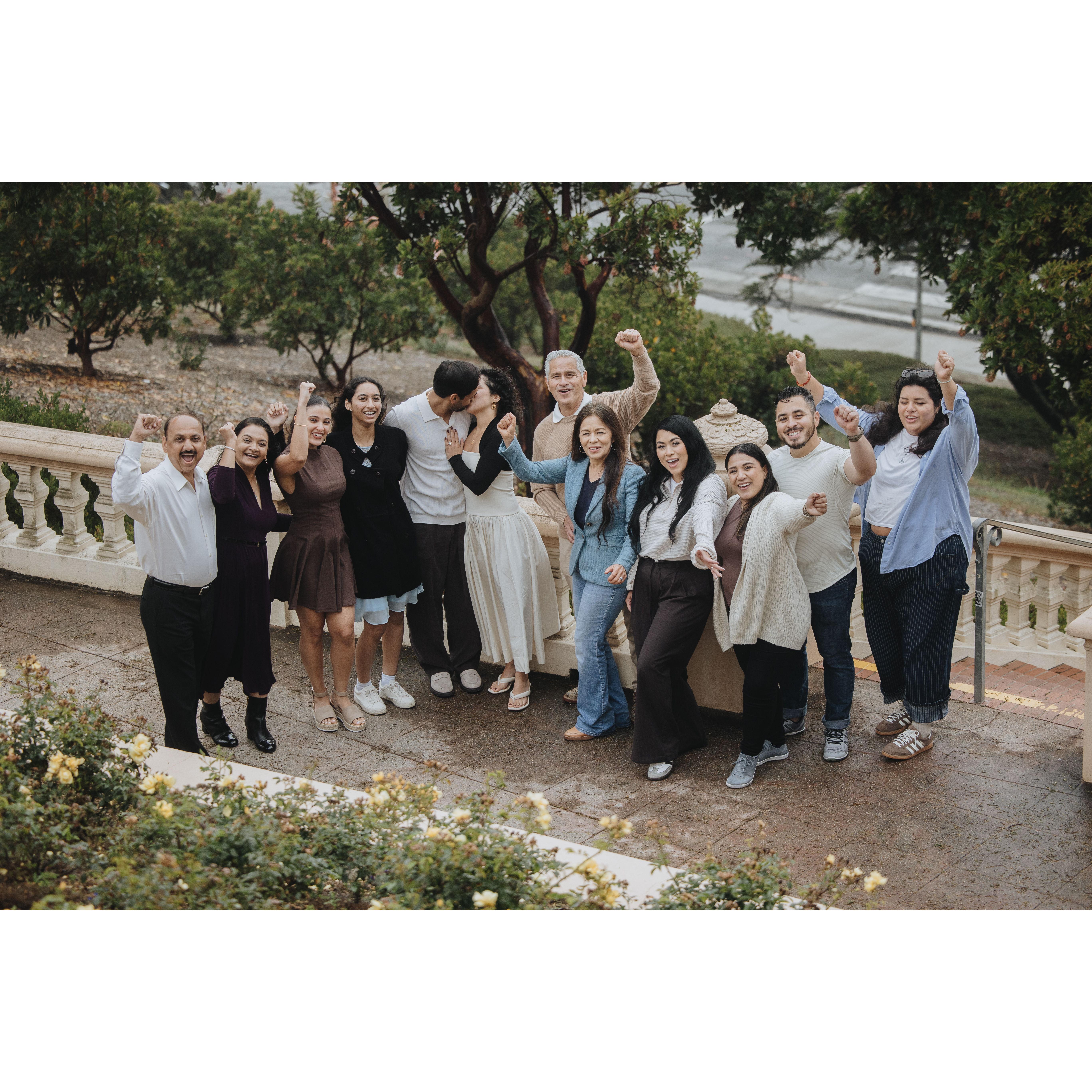 Our family celebrating us moments after we got engaged