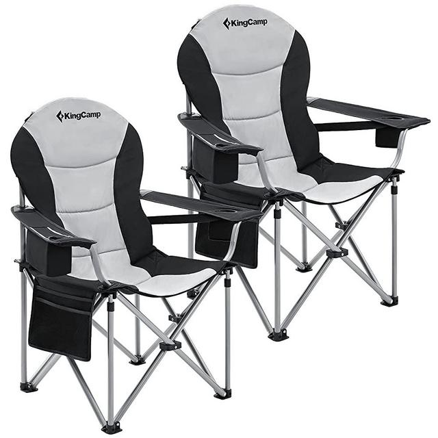 KingCamp Oversized Heavy Duty Padded Outdoor Camping Folding Chair with Lumbar Back Support, Cooler, Armrest, Cup Holder, Side Pocket, Supports 353 lbs
