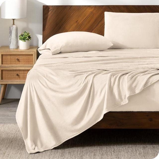 Bare Home Microplush Fleece Sheet Set, Deluxe Microplush Non-Pilling Fleece Bed Sheets, Deep Pocket, Extra Soft Velvety Bedding Set, Microplush Fleece Bed Set (King, Sand)