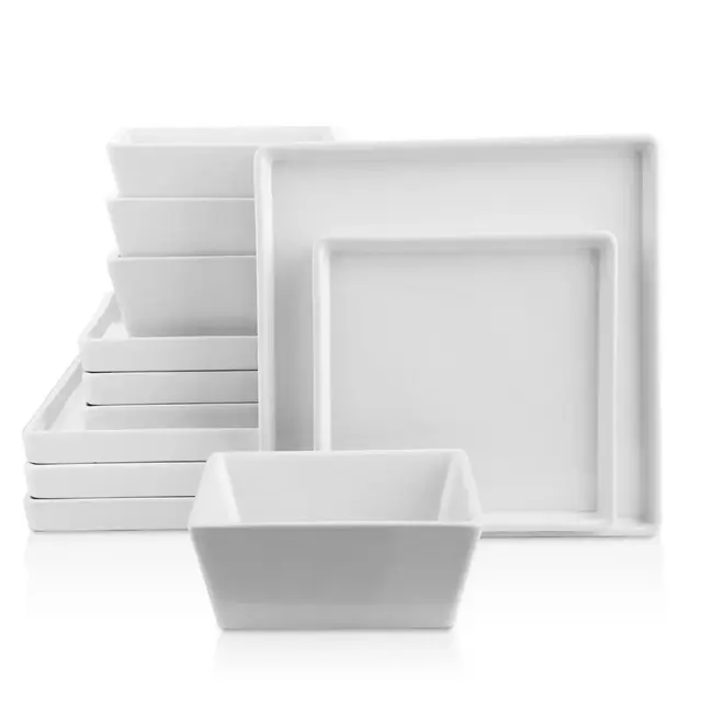 Stone Lain Grace 12-Piece Square Dinnerware Set in White