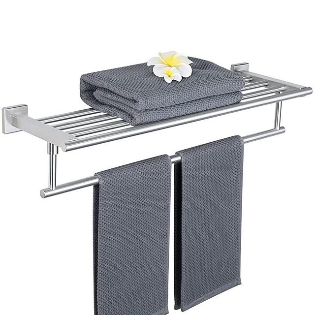 Alise Bathroom Lavatory Towel Rack Towel Shelf with Towel Bars Wall Mount Towel Holder 24-Inch,GKL1060-LS SUS 304 Stainless Steel Brushed Nickel