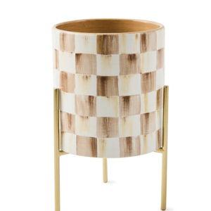 Mocha Check Tabletop Planter