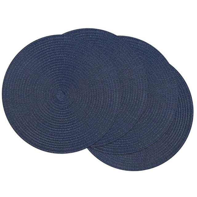 SHACOS Round Placemats Set of 4 Washable 15 inch Round Table Mats Cotton Polyester Woven Braided Place Mats for Dining Table, Navy