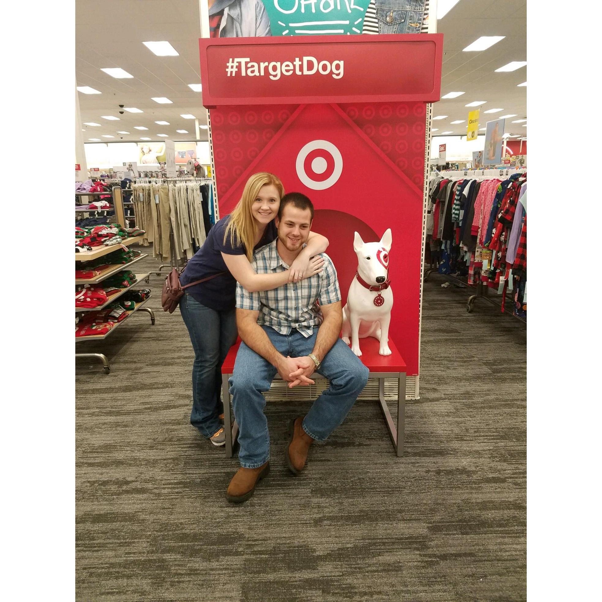 Us hanging out with the target dog a few days after Matthew proposed 🥰