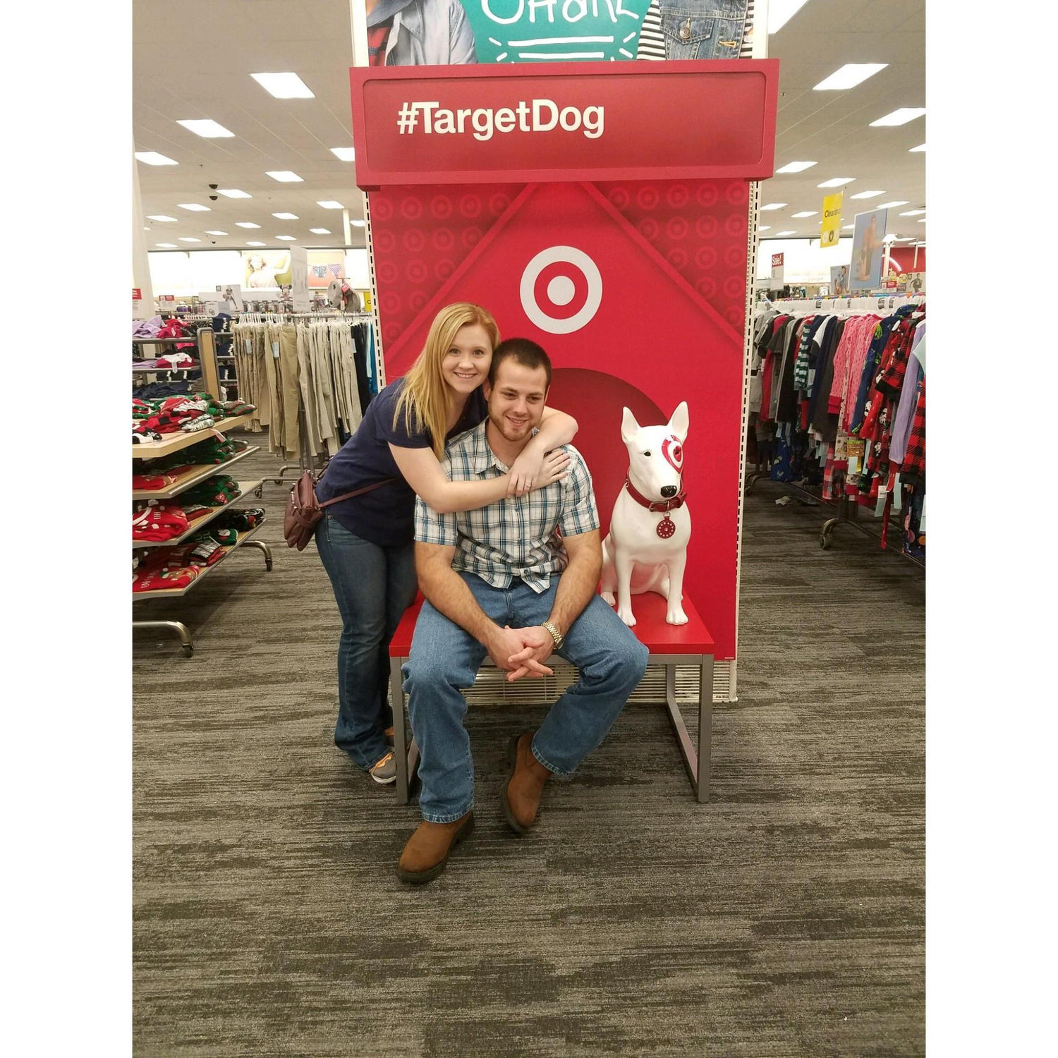 Us hanging out with the target dog a few days after Matthew proposed 🥰