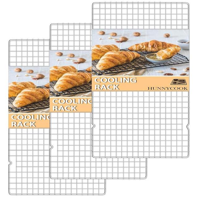 Hunnycook 15.8”×9.8” Cooling Rack, 3P Stainless Steel Baking Rack, Oven Safe Cooling Racks for Cooking and Baking, Silver Roasting Rack & Wire Rack & Cookie Cooling Rack for Roasting, Grilling, Drying