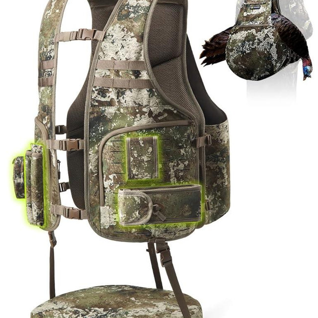 TIDEWE Turkey Vest with Seat, MOLLE System Vest with 4 Modular Add-Ons, Turkey Vest for Men & Women