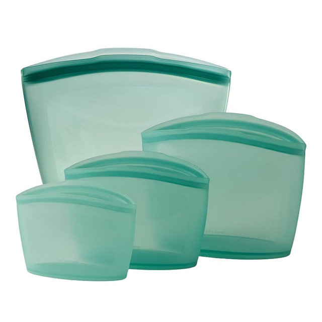 Blue Ginkgo Reusable Silicone Storage Bags – 4-Pack | Korean-Made Stand Up Food, Freezer Bags - Forest Green