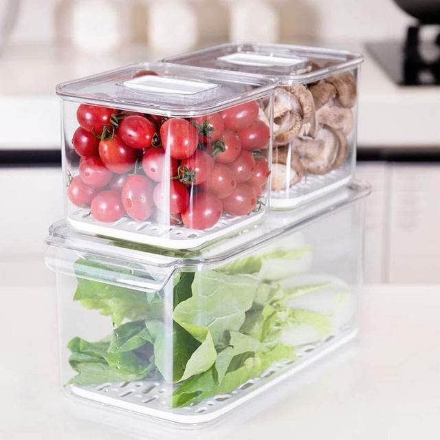 WAVELUX Produce Saver Containers for Refrigerator, Food Fruit Vegetables  storage, 3 Pcs Stackable Freezer Fridge Organizer, Fresh Keeper Drawer Bin