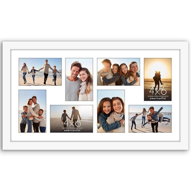Americanflat 4x6 Collage Picture Frame with Polished Plexiglass - Multi Picture Frames Fit Eight 4x6 Photos or Use as One 12x22 Frame for Wall Display - Signature Collection - White