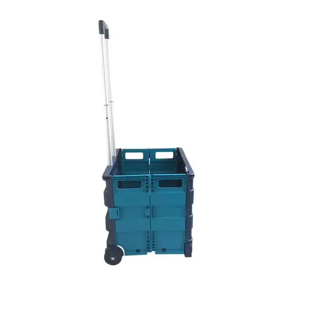 Large Foldable Plastic Trolley Crate in Blue & Aqua