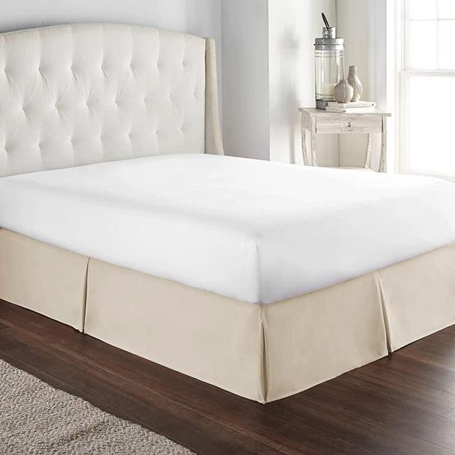 HC Collection Cream King Bed Skirt - Dust Ruffle w/ 14 Inch Drop - Tailored, Wrinkle & Fade Resistant