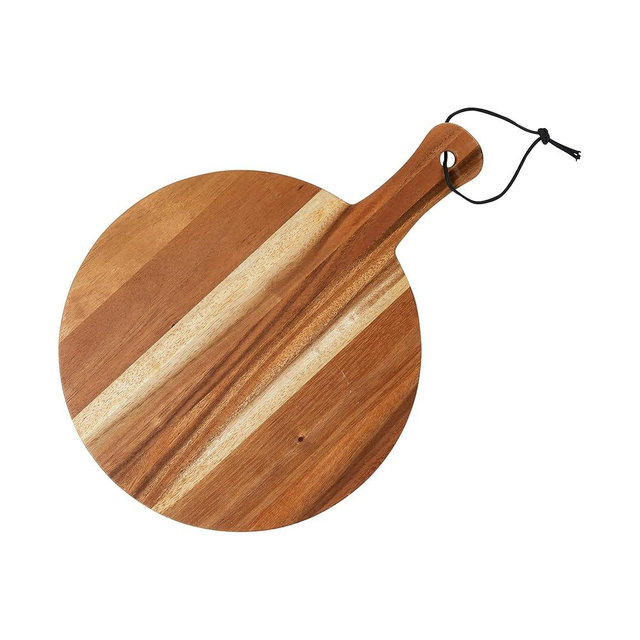 Creative Co-Op Round Small Suar Wood Cutting Board with Handle, Natural
