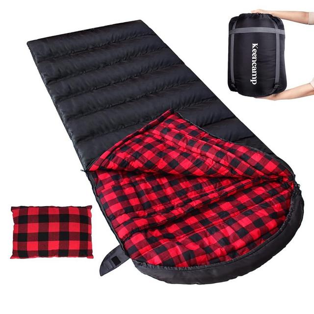 Keencamp 0 Degree Sleeping Bag Cotton Flannel Winter Cold Weather for Adults XXL Sleeping Bag 4 Season Big and Tall with Pillow Compression Sack