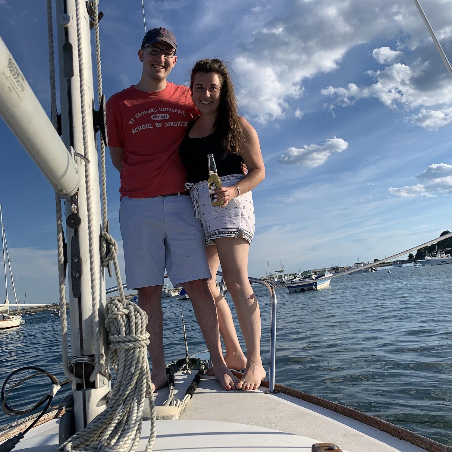 Happy hour in Marblehead Harbor aboard Eagle, the Sands family Typhoon. June 2020