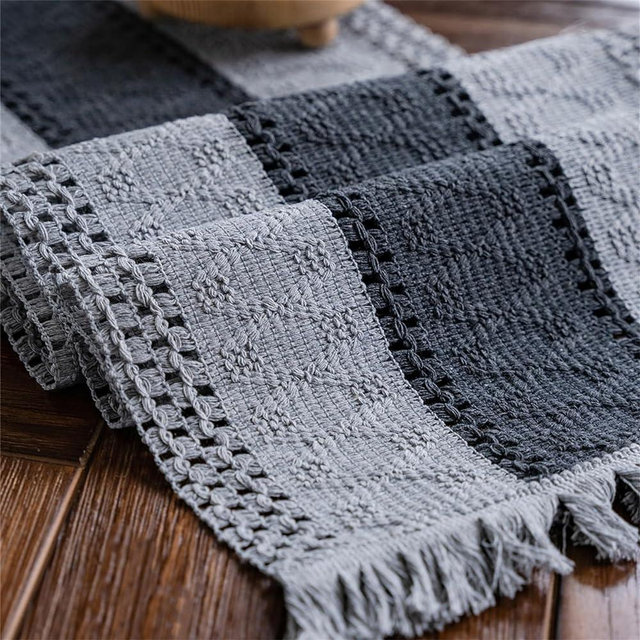 Alynsehom Macrame Table Runner Cream Beige and Grey Boho Table Runner with Tassels Hand Woven Cotton Table Runner Rustic Farmhouse Table Runner for Bohemian Kitchen Dining Table(12x71in)