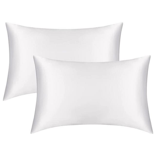 Satin Pillowcase for Hair and Skin, 2 Pack White Silk Pillowcase Standard Satin Pillowcases with Envelope Closure(White,20x26 inches)