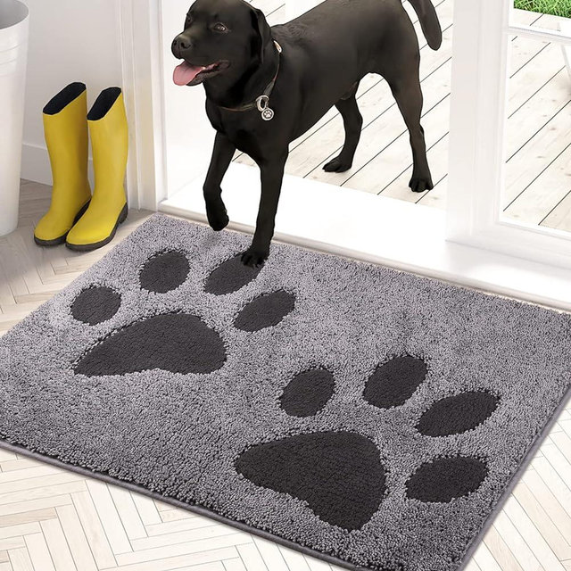 PURRUGS Dirt Trapper Door mat 20" x 31.5", Non-Skid/Slip Machine Washable Microfiber Entryway Rug, Dog Door Mat, Super Absorbent Welcome mat for Muddy Wet Shoes and Paws, Grey