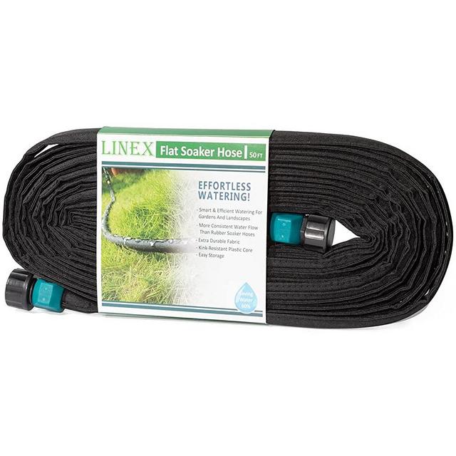 LINEX Garden Flat Soaker Hose 1/2" x 50 ft Drip Hoses Heavy Duty Save 70% Water For Vegetable