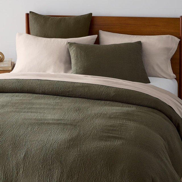Tencel Cotton Matelasse Duvet, F/Q, Dark Olive