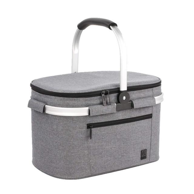 ALLCAMP Large Size Insulated cooler bag Folding Collapsible 22L Picnic Basket with Sewn in Frame (grey)