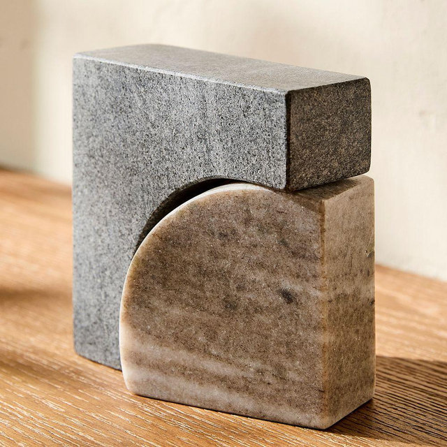 Two-Tone Marble Bookend, Black and Beige