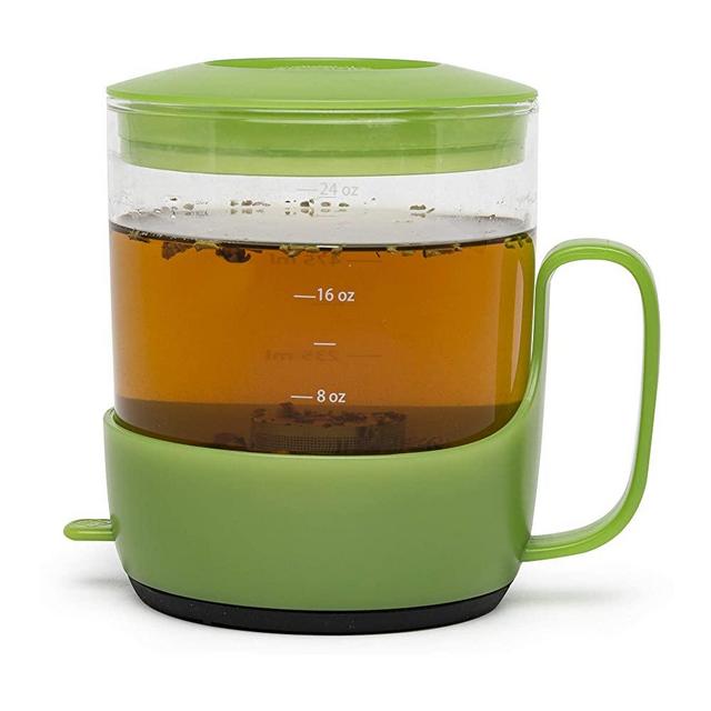 Primula Addison Tea Maker Bottom Dispensing Teapot, Borosilicate Glass, Patent Pending Trigger Lever, for Loose Leaf or Coffee, All-in-One, 24 oz, Green
