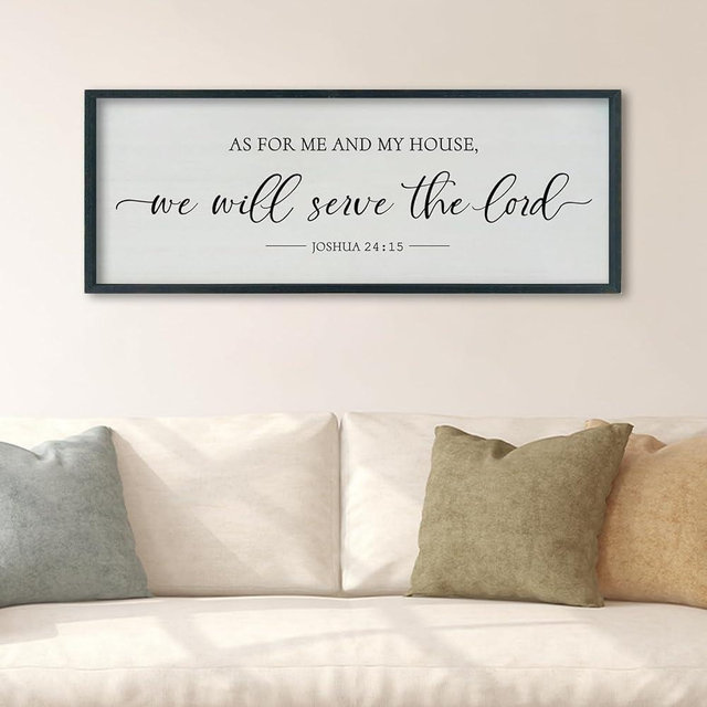SRSZHIYUE Bible Verse Wall Decor As For Me And My House We Will Serve The Lord Sign 40"×15" Religious Christian Home Religious Prayer Catholic Rustic Living Room Hanging Wall Art (Black)
