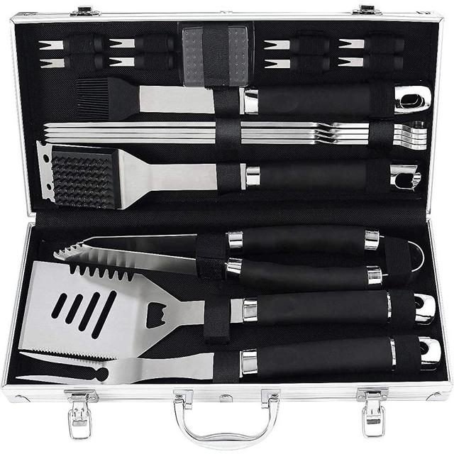 POLIGO 19PCS BBQ Grill Tools Set Stainless Steel Barbecue Grilling Accessories Set with Aluminum Case for Camping - Premium Outdoor Grill Utensil Kit Ideal Christmas Birthday Gifts Set for Dad Men