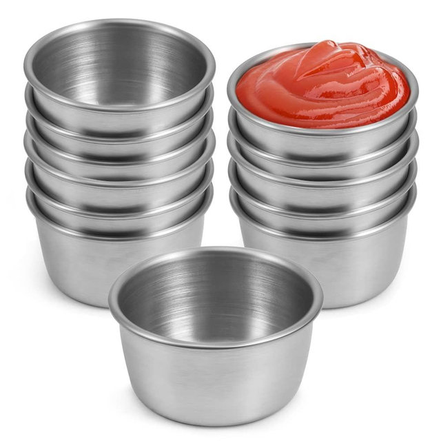 Amytalk Ramekin Sauce Dipping Bowl Mini Sauce Cups Pudding Condiment Cups for Home Party Restaurant (Sliver 12 Pack 50ml 1.7OZ)