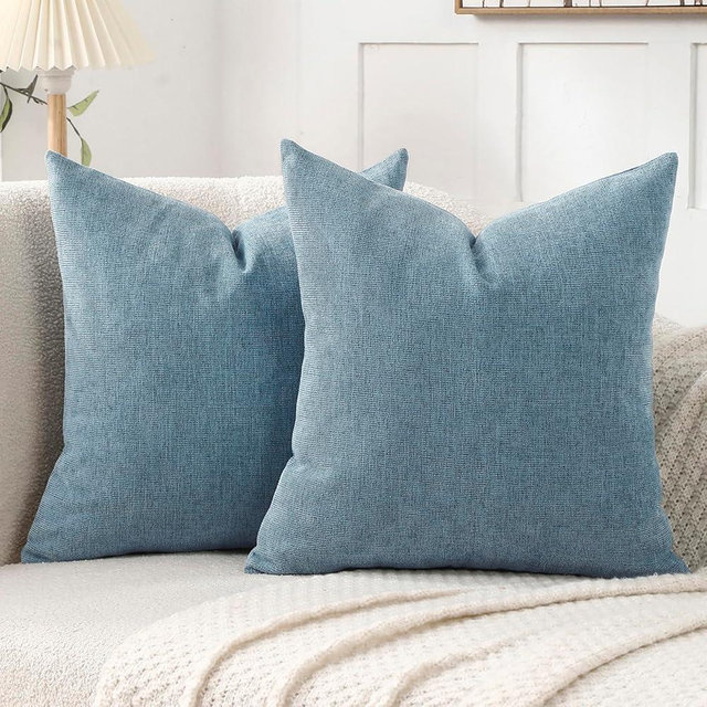 Jepeak 24x24 Inch Decorative Chenille Throw Pillow Covers, Pack of 2 Cozy Concise Pillow Cases Soft Farmhouse Modern Square Cushion Cover for Sofa Couch Bed Home Decor, Dusty Blue