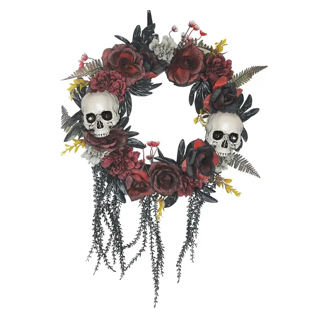 Sunstar and Roses Wreath Halloween Decoration - 15 in - Multicolored